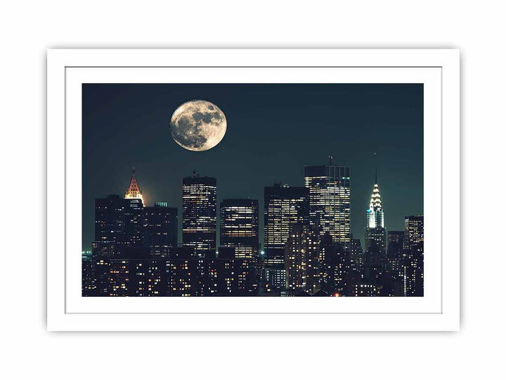 Moon In New York City framed Print