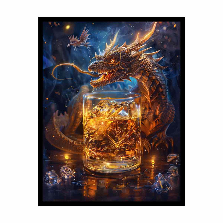 Whiskey Galss And Dragon canvas Print
