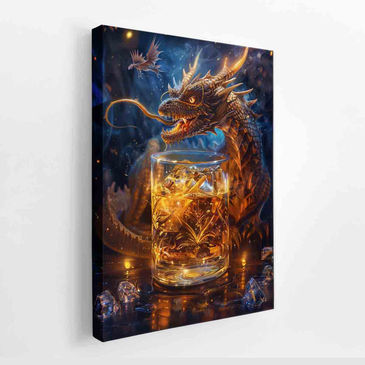 Whiskey Galss And Dragon canvas Print
