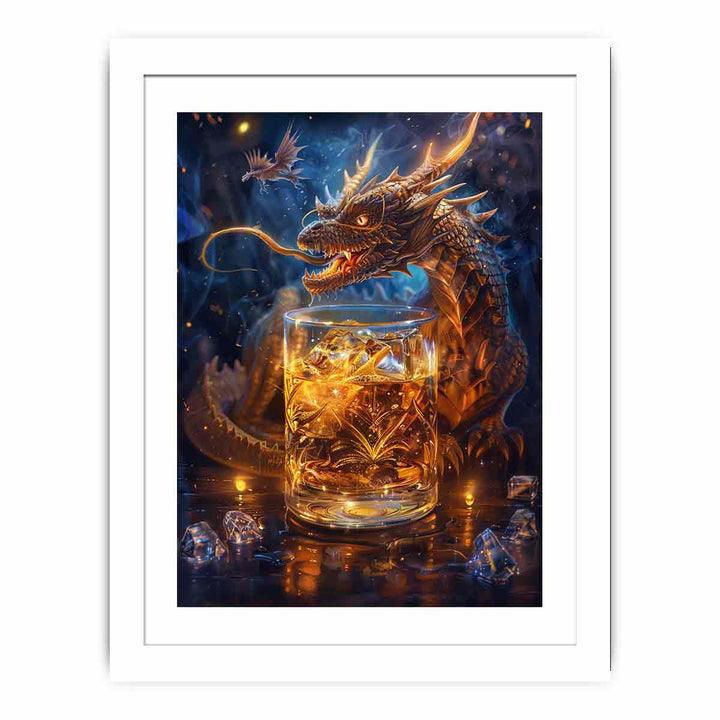 Whiskey Galss And Dragon framed Print