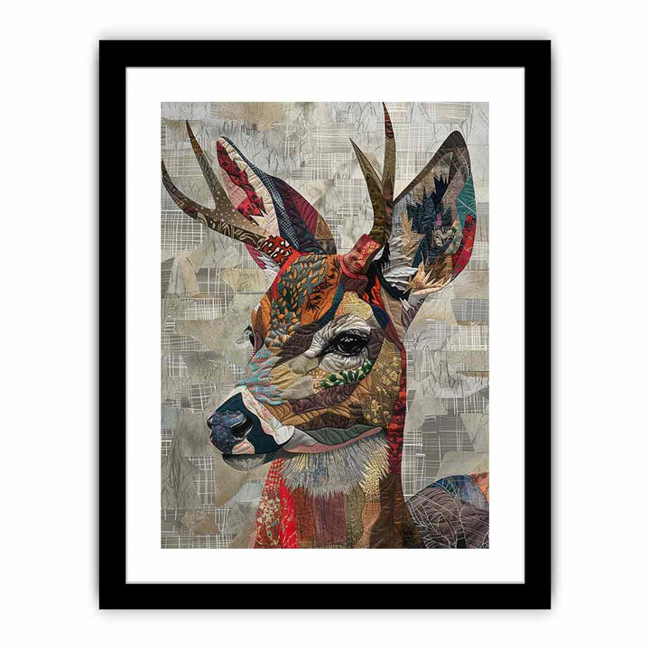 Deer Patchwork framed Print