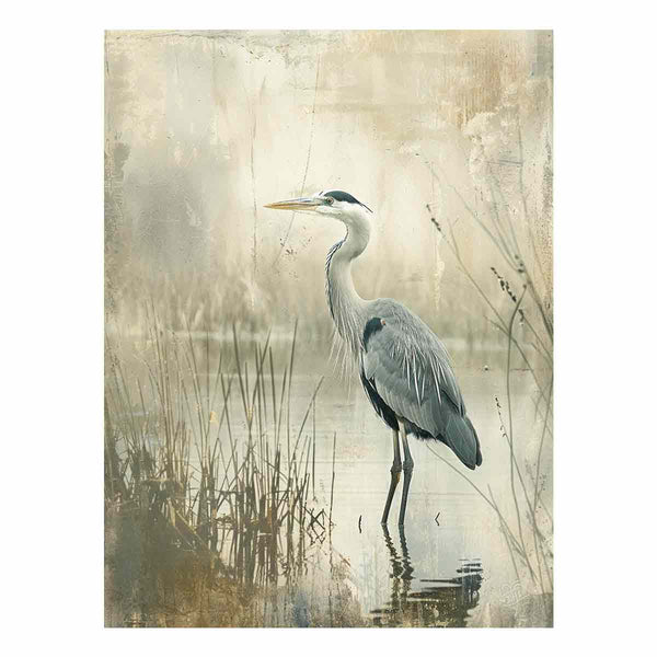 Grey Heron in Water Art Print