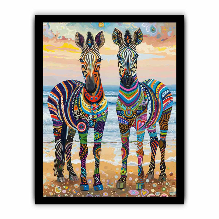 Two Zebras framed Print