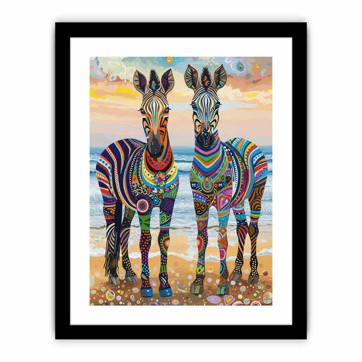Two Zebras framed Print