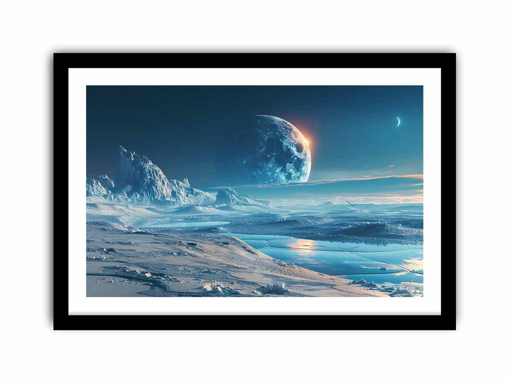 Icy moon framed Print