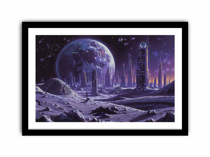 City On Moon framed Print