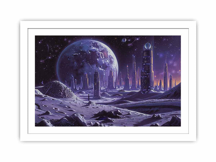 City On Moon framed Print