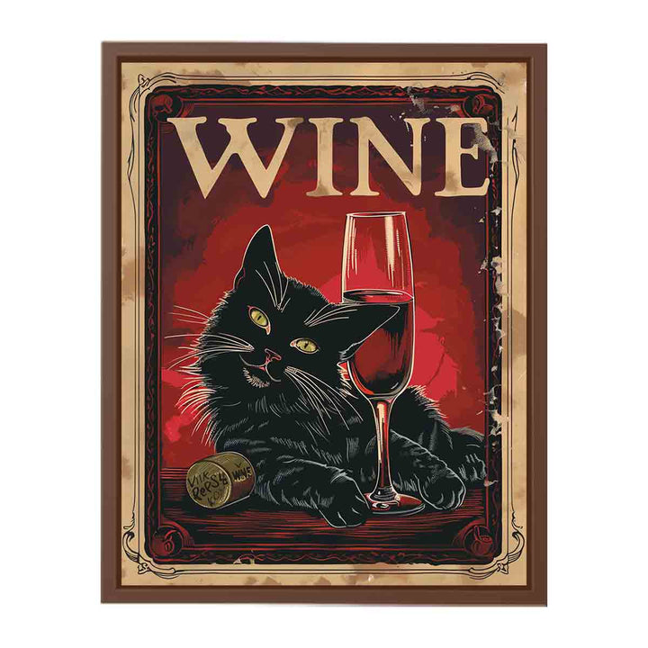 Vintage Poster Of A Black Cat With A Red Wine Painting