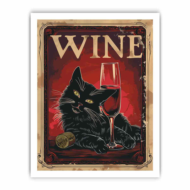 Vintage Poster Of A Black Cat With A Red Wine framed Print