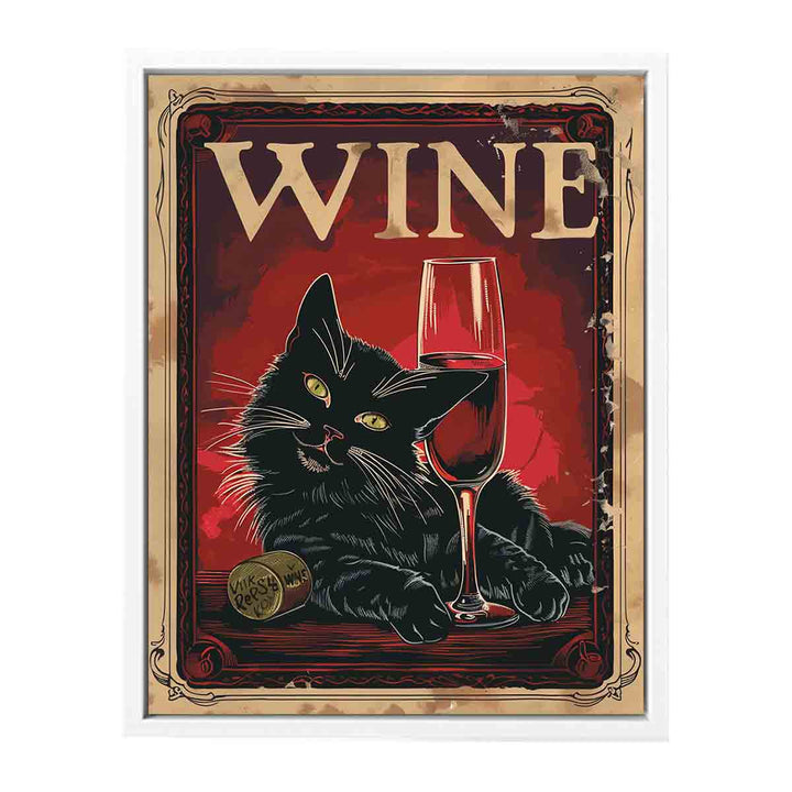 Vintage Poster Of A Black Cat With A Red Wine Painting