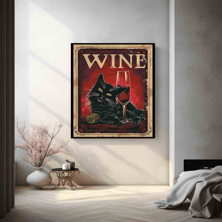 Vintage Poster Of A Black Cat With A Red Wine Art Print