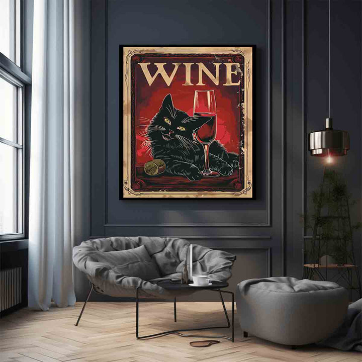 Vintage Poster Of A Black Cat With A Red Wine Art Print