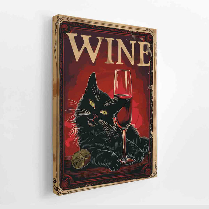 Vintage Poster Of A Black Cat With A Red Wine canvas Print