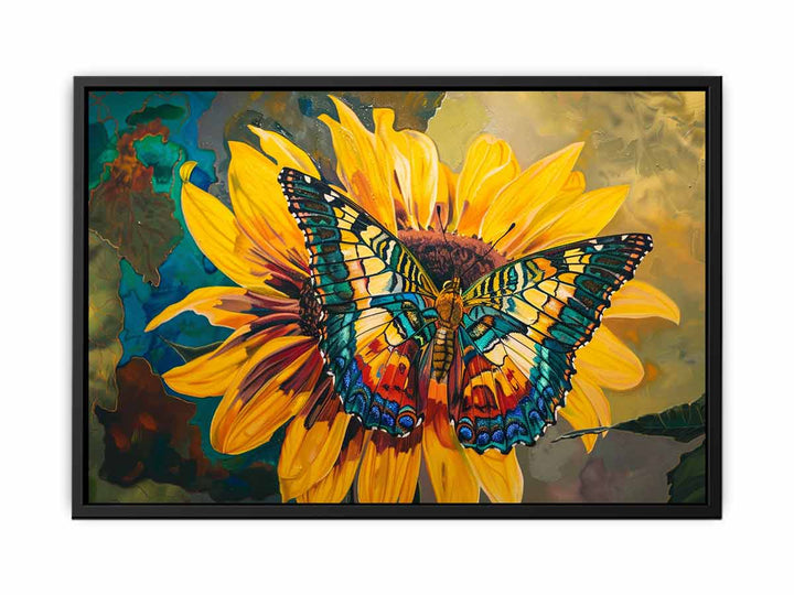 Butterfly Sitting On A Sunflower canvas Print