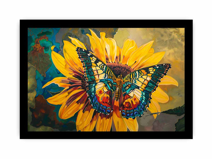 Butterfly Sitting On A Sunflower framed Print