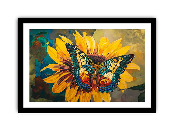 Butterfly Sitting On A Sunflower framed Print