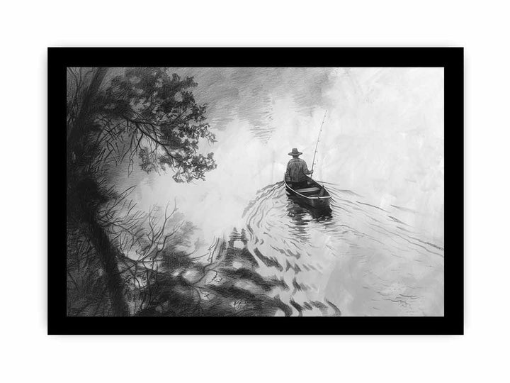 Fisherman Drawing framed Print