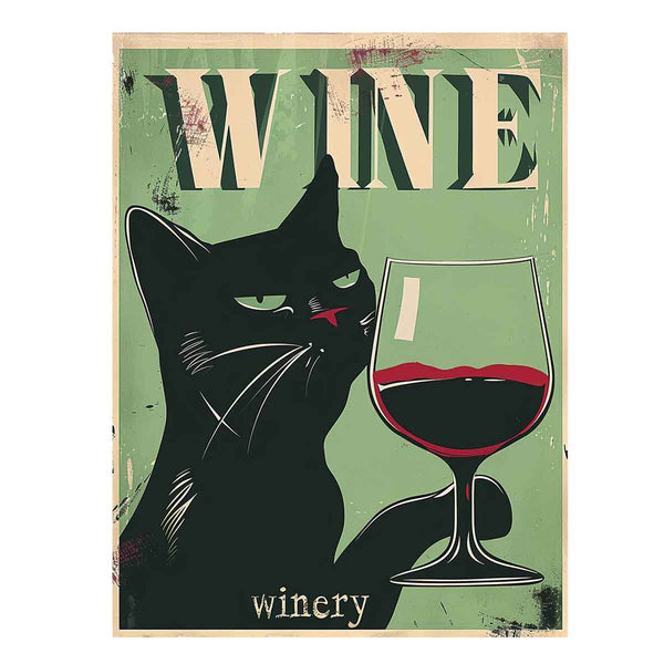 Vintage Cat Wine Poster Art Print