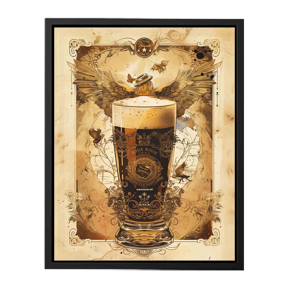 Ornate vintage beer glass with wings for elegant home bar decor.