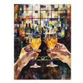 Colorful wine toast artwork with two glasses for dining room decor.
