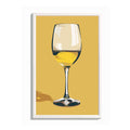 Minimal white wine glass artwork on golden background for kitchen decor.