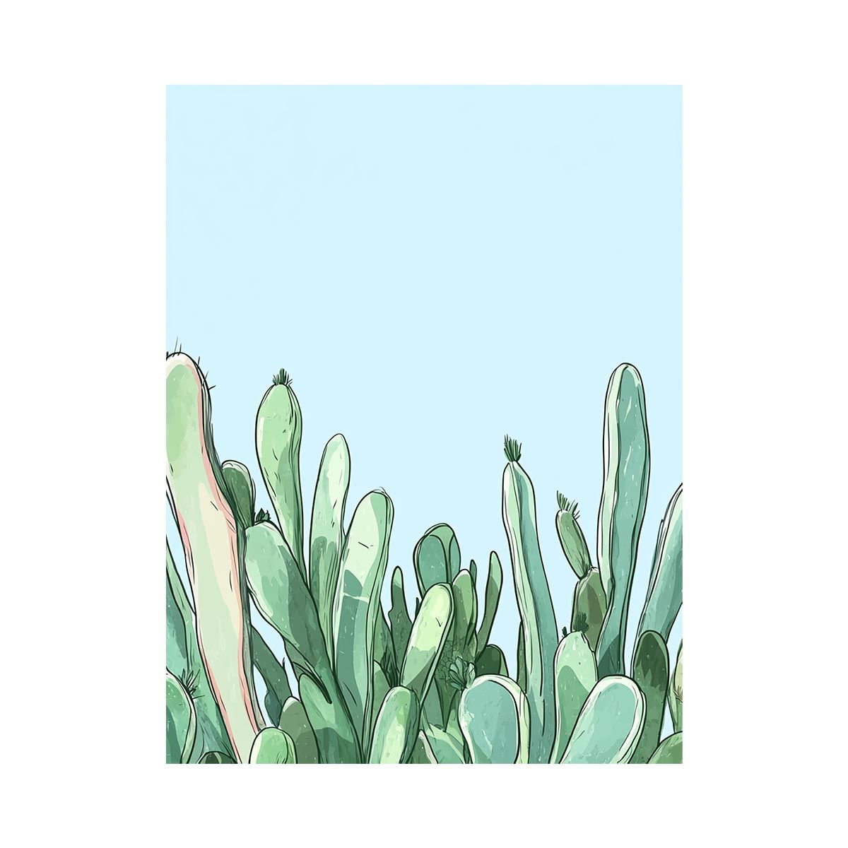 Minimal cactus illustration canvas print for calm bedroom decor.