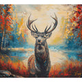 Expressive stag painting in autumn forest for living room wall decor.
