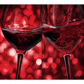 Close up red wine glasses with pouring motion for dining room wall art.