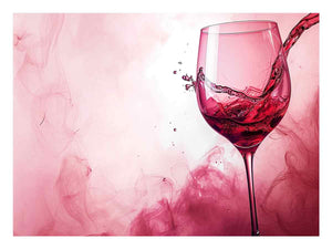 Pink wine pour in glass with blush smoke background for dining room decor.