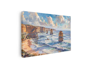 Great Ocean Road canvas art with ocean cliffs and waves for coastal living room decor.