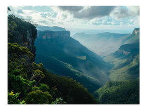 Misty blue mountain landscape canvas art for modern living room decor.