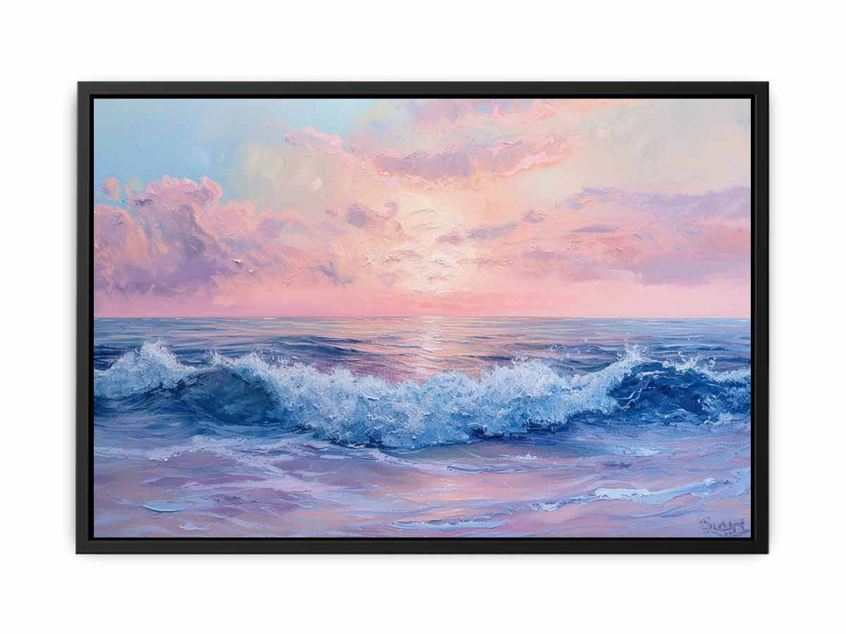 Pastel ocean wave canvas art for serene bedroom decor.
