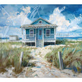 Turquoise coastal beach house canvas art for airy living room or beach house decor.