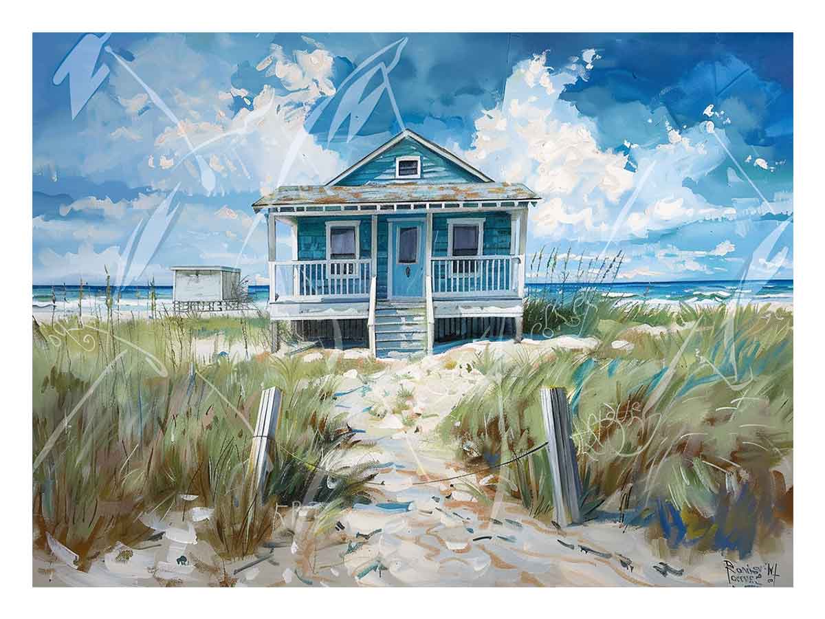 Turquoise coastal beach house canvas art for airy living room or beach house decor.