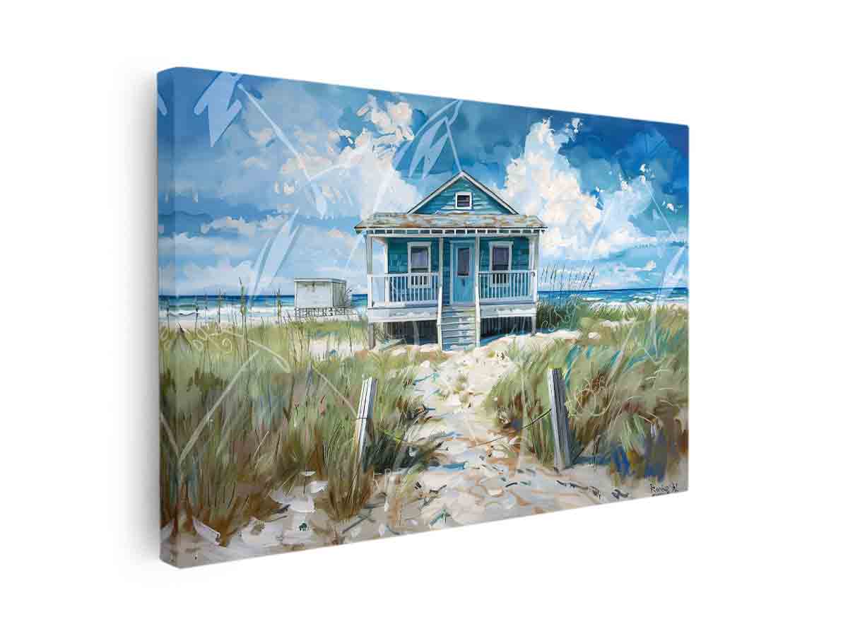 Turquoise coastal beach house canvas art for airy living room or beach house decor.