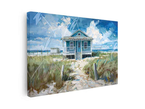 Turquoise coastal beach house canvas art for airy living room or beach house decor.