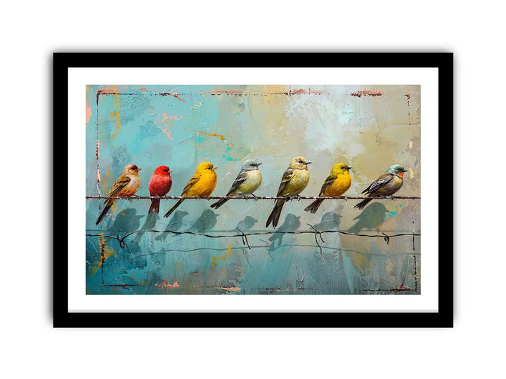 Birds on wire framed Print