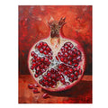 Sliced red pomegranate canvas art with glossy seeds for bold kitchen wall decor.