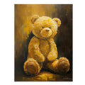 Golden teddy bear canvas art with soft texture for cozy nursery or kids room decor.