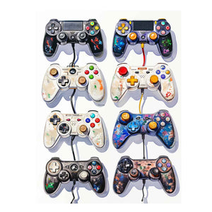 Gaming controller wall art with colourful vintage gamepads for teen bedroom decor.