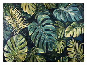 Tropical monstera leaf canvas art with green foliage for modern living room decor.