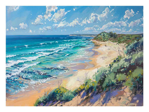 Coastal beach canvas print with turquoise ocean waves for modern living room decor.