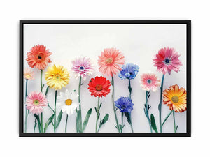 Colorful daisy flower canvas print with watercolor style for bright bedroom decor.