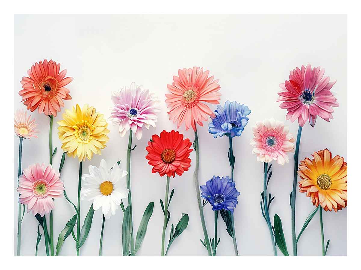 Colorful daisy flower canvas print with watercolor style for bright bedroom decor.