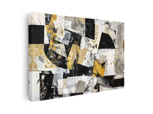 Black white and gold abstract collage wall art for modern luxury office decor.