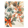 Watercolor autumn leaf canvas art with soft green and orange foliage for bedroom decor.
