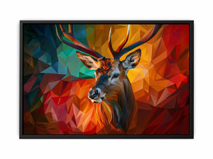 Colorful geometric deer portrait artwork for modern living room wall art.
