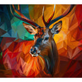 Colorful geometric deer portrait artwork for modern living room wall art.