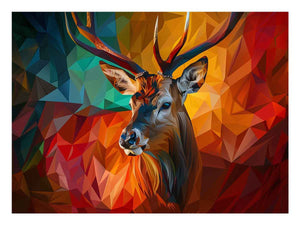 Colorful geometric deer portrait artwork for modern living room wall art.