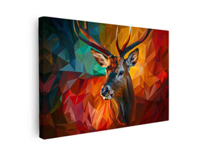 Colorful geometric deer portrait artwork for modern living room wall art.